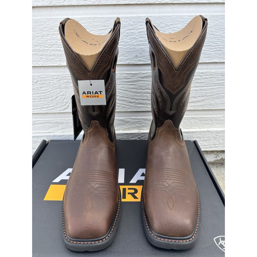 Ariat Groundwork Steel Toe Mens Sz 9.5 D Bitter Brown Wide Square Toe Work Boots - Picture 4 of 8